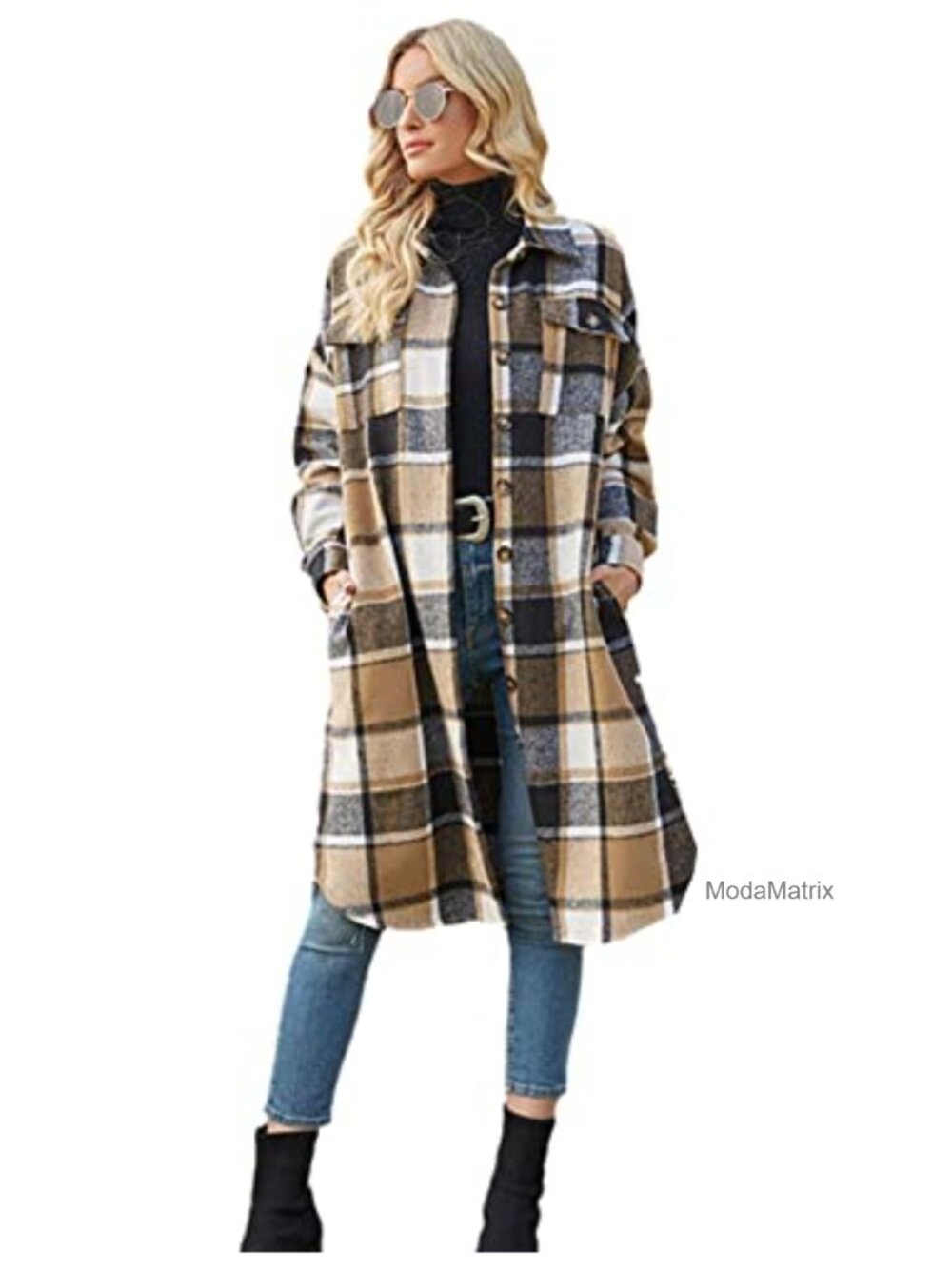 Oversized Long Plaid Shacket Button Down Coat